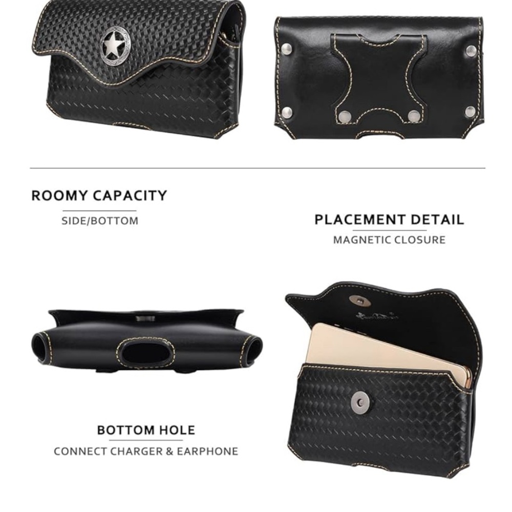 Western Leather Phone Case Star logo Belt Loop Holster holder for larger phones